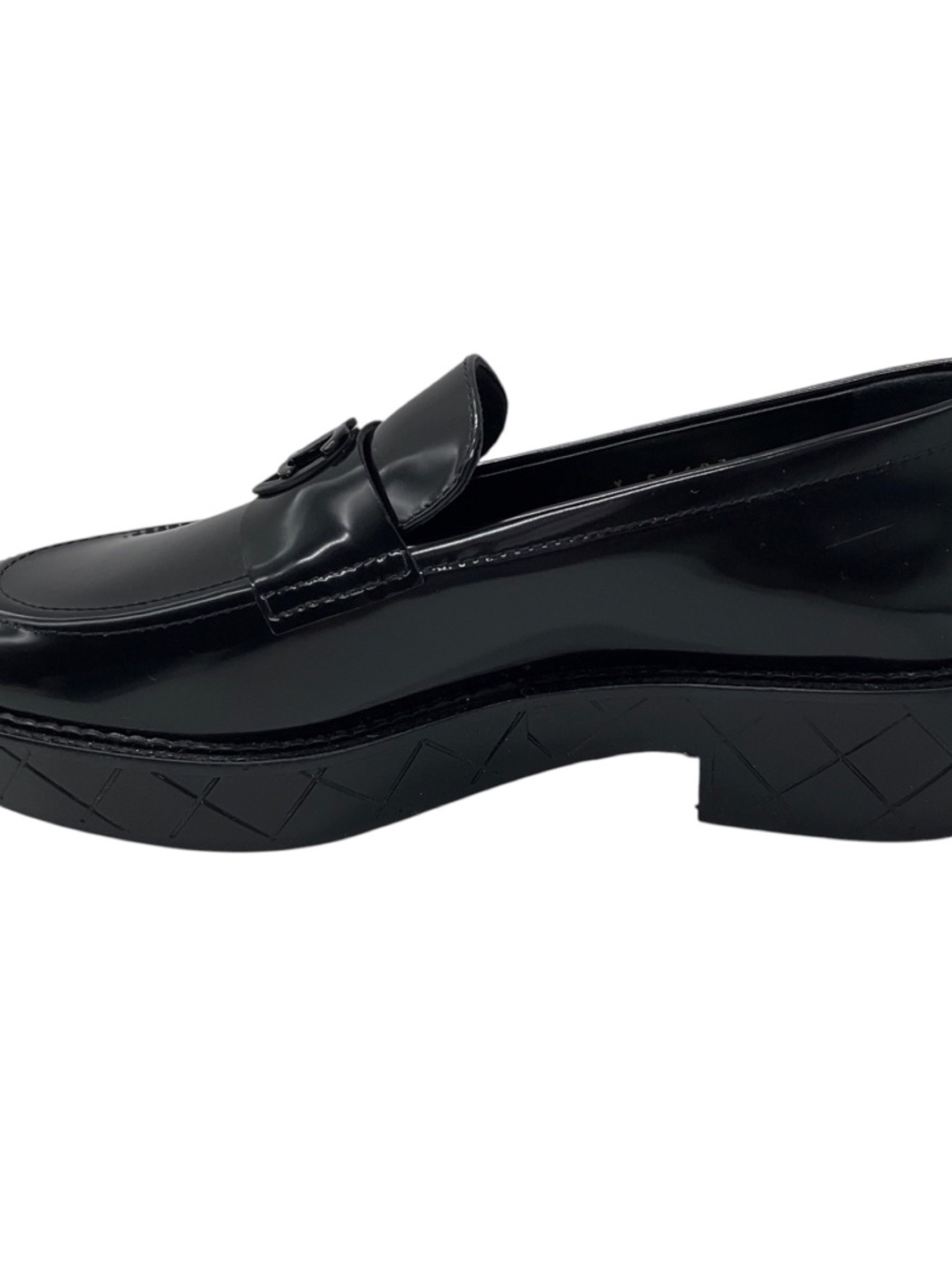 CHANEL BLACK 2024 CC LOGO HEART CLASSIC SHINY CALFSKIN MOCCASINS / LOAFERS - Picture 3 of 11